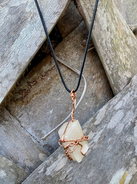 Selenite Crystal Stone & Wire Necklace